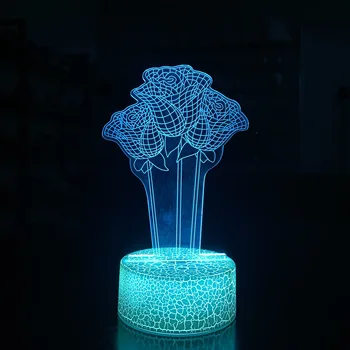 Новая декоративная настольная лампа Rose Crack 3D Stereo Vision LED с семицветным ночным освещением высокого уровня внешнего вида