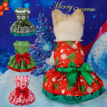 Рождественское платье для домашних животных, рождественский костюм для домашних животных, Очаровательные праздничные платья для домашних животных, Очаровательная рождественская одежда для собак, украшенная бантом