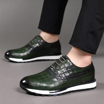 Мужская обувь, удобная обувь из натуральной кожи в британском стиле, новинка осени 2023, повседневная обувь на шнуровке, уличные мужские кроссовки с рисунком крокодиловой кожи