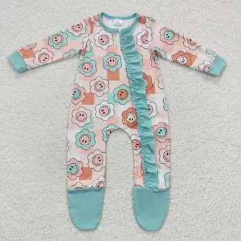 Оптовая продажа, детская одежда для маленьких девочек, цельный комбинезон с цветочным рисунком, комбинезон с длинными рукавами для новорожденных