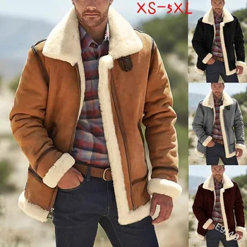 Шерсти как пальто тонкий лацкан молнии зимние теплые с длинными рукавами мужская хлопковая одежда пальто мода осень зима куртка