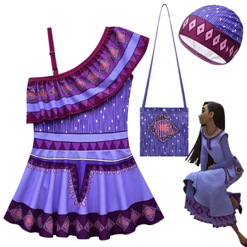 Новый летний цельный купальник для девочек Wish Asha Girl, праздничная вечеринка с диагональным плечом, фиолетовые купальники, милое платье-купальник
