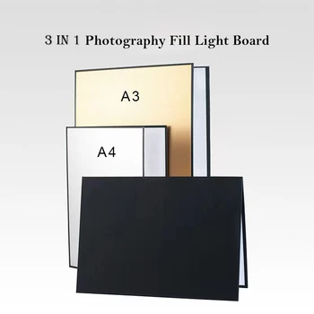Отражатель для фотосъемки 3в1 Складная Картонная доска Заполняющий светлый фон Оформление студийной фотозоны Складная подставка