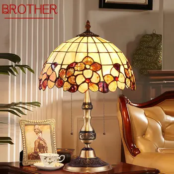Современная латунная настольная лампа BROTHER Tiffany, светодиодная Европейская Ретро-роскошная настольная лампа Creative Shell для дома, гостиной, спальни