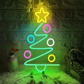 Рождественская елка, изготовленная на заказ неоновая вывеска, Светодиодная световая вывеска, Рождественский неоновый декор, декор стен комнаты, Рождественская вечеринка, свет, Новоселье, Gif