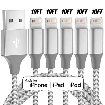 [Сертифицирован MFi] 10-футовый кабель Lightning для быстрой зарядки, высокоскоростной шнур для синхронизации линии передачи данных в нейлоновой оплетке, шнур для зарядного устройства телефона для Apple iPhone