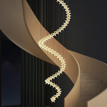 Спиральная акриловая люстра в виде звезды в стиле лофт, лампа для гостиной, фойе, светодиодная лампа с теплым белым затемнением, Внутренняя Золотая лестница, Декоративный светильник
