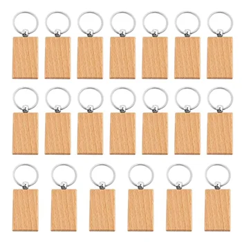 20 Шт Прямоугольных заготовок Деревянный брелок для ключей Незаконченный Деревянный брелок с кольцом для подарка DIY Craft B