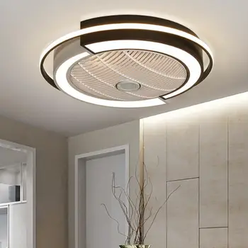 Современный потолочный вентилятор со светодиодной регулируемой дистанционной люстрой, 3-Цветная лампа для домашнего декора, 23-дюймовый светильник для спальни в помещении