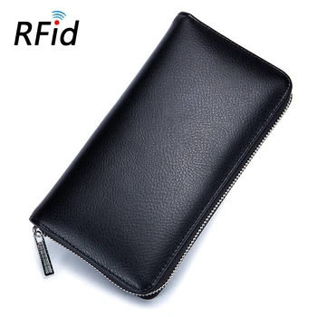 Кожаный кошелек Geniune унисекс с функцией RFID, роскошный дизайн, длинные сумки на молнии, сумки для карточек из воловьей кожи, Женский модный кошелек