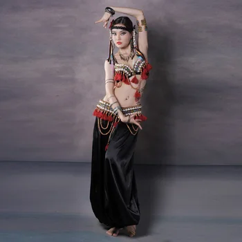 Профессиональная танцевальная одежда, костюмы для племенного танца живота, комплект из 3 предметов, бюстгальтер, пояс, брюки, цыганский наряд, Женские брюки для танца живота, костюмы