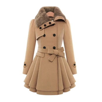 Женское зимнее тонкое Длинное шерстяное пальто Двубортное кашемировое пальто с подкладкой в Корейском стиле, тренч с поясом, Длинное платье в английском стиле