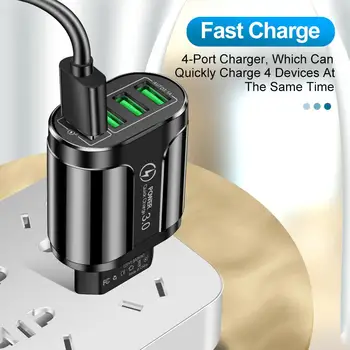4 USB Зарядное Устройство Quick Charge 3,0 Порт Быстрая Зарядка Настенный Адаптер США ЕС Великобритания Для iPhone 12 Samsung Зарядное Устройство Для Мобильного Телефона QC 3,0