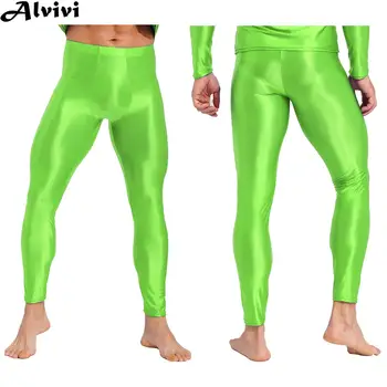 Мужские глянцевые спортивные брюки Сексуальные полупрозрачные Узкие леггинсы для плавания, занятий йогой, бега, фитнеса, танцев