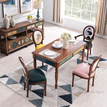 Европейские многофункциональные обеденные столы и стулья из массива дерева, обеденный стол в стиле ретро, домашняя небольшая квартира, простой стол в гостиной