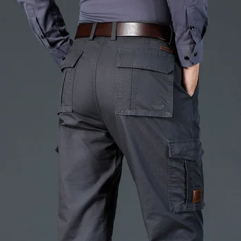 Осенне-зимние мужские брюки-карго, свободные серые Черные коричневые Рабочие мужские брюки, военная тактическая мужская одежда