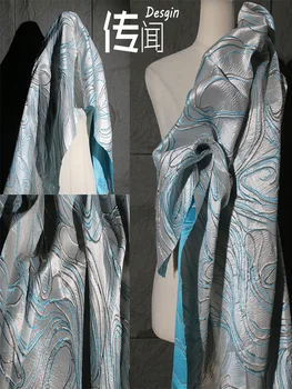 Золотисто-синие объемные полосы для бега, Жаккардовая текстурированная ткань, креативная высококачественная юбка, одежда Hanbok, Дизайнерские ткани