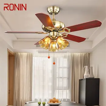 Потолочный вентилятор и светильник RONIN с деревянной лопастью 220 В 110 В Современное вентиляторное освещение для домашней столовой, спальни, ресторана
