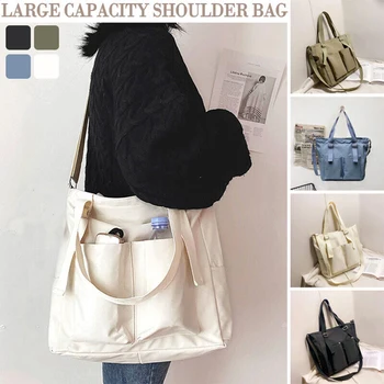 Женская холщовая сумка-тоут, однотонная Дизайнерская женская повседневная сумка, сумка через плечо, Хлопковая Многоразовая пляжная сумка для покупок большой емкости