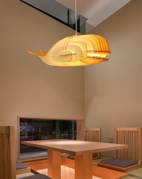 Подвесной светильник, светодиодная художественная люстра, декор комнаты, рыба из массива дерева, милый дельфин, кит, детская рыбка для японских детей