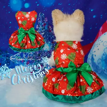 Рождественские платья для домашних животных, Очаровательные рождественские платья для собак, наряд для домашних животных, платье принцессы для собак, украшенное бантом, праздничная одежда