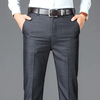 Новый деловой Повседневный костюм Брюки Мужские Однотонные Прямые офисные брюки с высокой талией Мужские костюмы в классическом стиле Длинные брюки плюс Размер