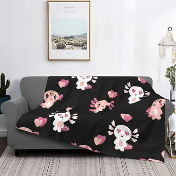 Черное одеяло с милым рисунком саламандры, флисовое бархатное одеяло Axolotl Lover, теплые ультрамягкие одеяла для офиса, плюшевое тонкое одеяло