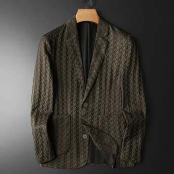 Мужской жаккардовый блейзер Minglu, роскошный весенне-осенний однотонный деловой повседневный мужской пиджак с одним вырезом, большие размеры 5XL