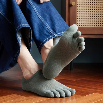 Мужские носки-лодочки, Модные носки с открытым носком, впитывающие пот, Хлопковые дышащие невидимые короткие носки на щиколотке, Эластичные мужские носки на палец