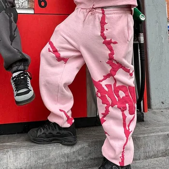 Y2K Ретро Уличные Трендовые брюки-карго 2023, Новые модные розовые брюки в стиле харадзюку с принтом в стиле хип-хоп, свободные комбинезоны, джоггеры для бега трусцой для мужчин