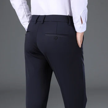 Мужские брюки-стрейч с высокой талией, осенне-зимние Новые плотные прямые брюки, деловые повседневные офисные брюки для джентльмена
