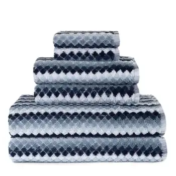 Набор банных полотенец Central Park Studio Monetta в текстурированную полоску из 6 предметов синего цвета