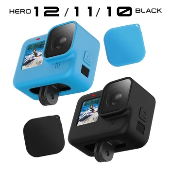 Силиконовый защитный чехол для GoPro Hero 12 11 10 9, черный чехол-футляр с ремешком, аксессуар для Go pro 9 Case