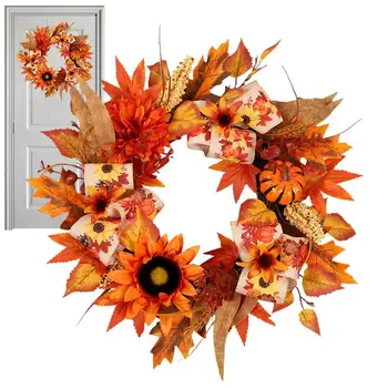 Искусственный Осенний Венок 40 см Осенний Декор на День Благодарения Осенние Дверные Венки Многофункциональный Осенний Декор Входной двери Многоразового использования Оранжевый