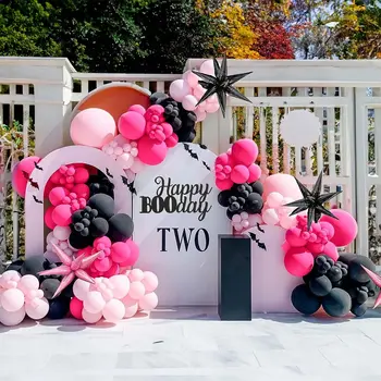 Набор гирлянд из воздушных шаров на День рождения на Хэллоуин, вечеринка по случаю второго дня рождения девочки, ярко-розовые воздушные шары, принцесса, девчачьи украшения на День рождения Хеллоуина