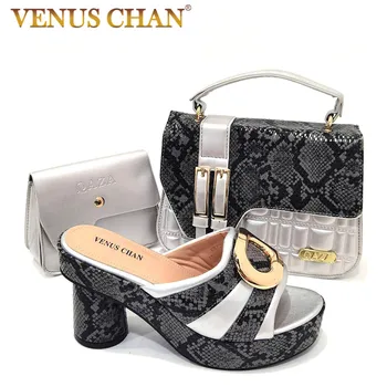 Венера Чан, Итальянский дизайн, Серебристая Змеевидная платформа, Женские туфли на высоком каблуке, Комплект из 3 предметов, Модная женская обувь и сумки