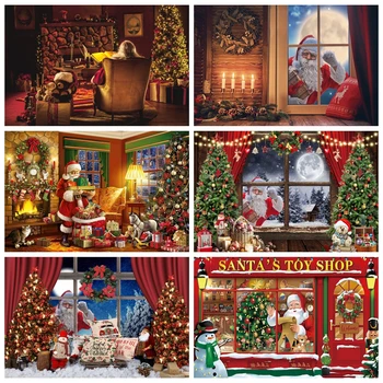 Рождественский фон для фотосъемки, Санта-Клаус, Деревянное окно, пол, Рождественская елка, подарок, декор для семейной вечеринки, фон для фотостудии