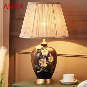 ANITA Современная Латунная Керамическая настольная лампа со светодиодной подсветкой Креативный Европейский Медный настольный светильник для домашнего декора гостиной Спальни