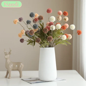 Искусственный цветок, 5 искусственных цветов, 67 см, Маленький шарик с шипами, Имитация Гортензии, Семейное Домашнее Свадебное украшение