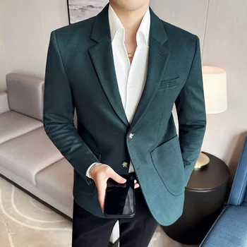 Новый мужской шерстяной блейзер, мужской свадебный пиджак, высококачественный однотонный деловой Повседневный шерстяной пиджак, мужская одежда, пальто 4XL-M
