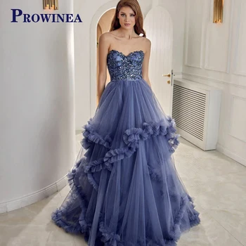 PROWINEA, Расшитые бисером Роскошные многослойные платья принцессы, вечернее платье для женщин, свадебные платья для гостей, сшитые на заказ, Vestidos