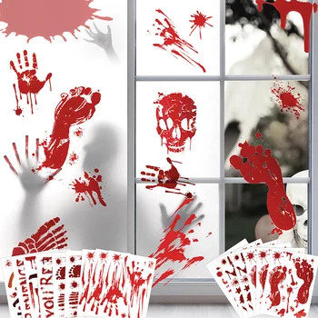 Украшения для окон на Хэллоуин, Ужасный кровавый отпечаток руки, наклейка на стены, наклейка на пол со страшными наклейками