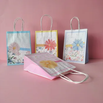 Маленькие сумочки для вечеринки с цветами, подарочные пакеты для подарков на День рождения с ручкой, подарок флориста, бумажная сумка для рукоделия с ручкой