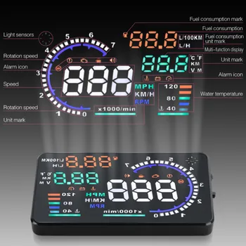 Головной Дисплей A8 HUD OBD2 Цифровой Спидометр Проектор Скорости На Лобовом Стекле С Сигнализацией Превышения Температуры Воды Оборотов В минуту Четкие Коды Неисправностей