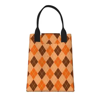 Оранжево-коричневая клетчатая сумка в стиле буйвола, большая модная сумка для покупок с ручками, многоразовая хозяйственная сумка из прочной винтажной хлопчатобумажной ткани