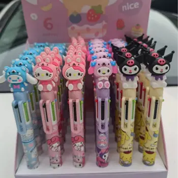 Новые 36 Самых продаваемых Мультяшных Силиконовых Ручек Sanrio Kt Cat 6-цветная Шариковая Ручка Super Cute Kulomi Cute Mini Students Press Gel Pen В Подарок