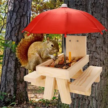 Кормушка для белок Прочный стол для пикника с зонтиком Инструмент для хранения продуктов для диких животных Украшение сада на открытом воздухе