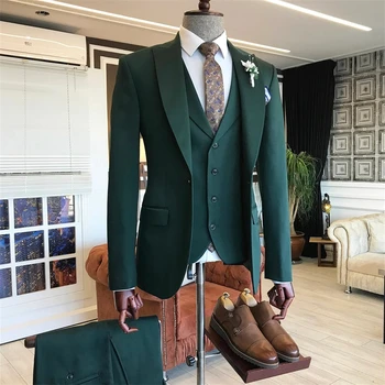 Модный однотонный мужской костюм, приталенный комплект из 3 предметов, куртка, жилет, брюки, сшитый на заказ смокинг с отворотом для мужчин, деловой костюм