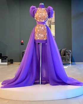 Фиолетовые платья для выпускного вечера от кутюр, трапециевидный высокий воротник, кружева, жемчуг, Саудовская Аравия, Дубай, вечернее платье De Soiree, платье