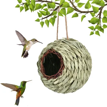 Очаровательный декоративный домик колибри Ручной работы, подвесное соломенное гнездо, подвесная птица из натуральной травы для сада, патио, газона, офиса в помещении